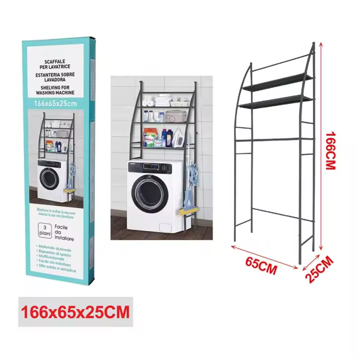 Estanteria Sobre Lavadora y para Baño Ahorra Espacio Organizador 166x65x25cm Estantería sobre Lavadora  Estante de Almacenamiento Impermeable  Estante Organizador Multiusos  Ahorra Espacio con 3 Baldas  Patas Ajustables en Altura - 1