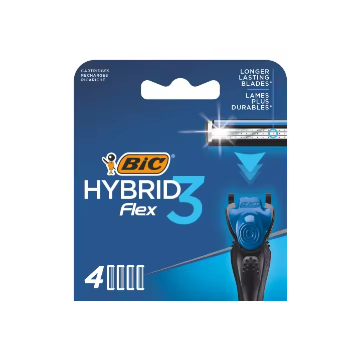 BIC Hybrid3 Flex Recargas de Maquinilla para Hombre con 3Hojas Móviles Recubiertas de Titanio con Nanotecnología - Caja de 4Recargas - 1