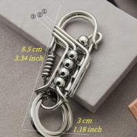 Llavero De Acero Inoxidable Con 3 Haces De Bolas De Acero Y Bambú Mate Estilo Mecánico Para Hombres Regalo Para Exterior - details 1