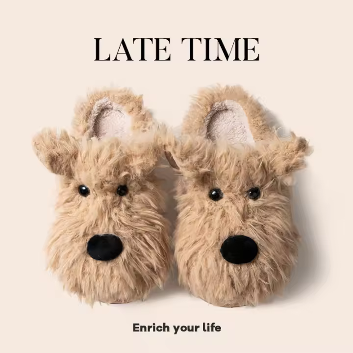 MOV Bonitas pantuflas de algodón con diseño de perro de las Tierras Altas Occidentales para mujer, pantuflas peludas para interiores de otoño e invierno para dormitorio de estudiantes. - 1