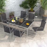 Outsunny Conjunto de Comedor de Exterior Juego de Comedor de Jardín de 7 Piezas con 1 Mesa 6 Sillas Apilables y Marco de Acero para Terraza Patio Negro - details 1