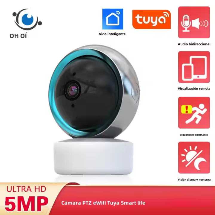 Cámara De Seguridad IP Tuya Smart Life 5MP Wifi PTZ Indor Con Seguimiento Automático Y Audio Bidireccional Monitoreo De Bebé Cámara CCTV Inalámbrica - 1