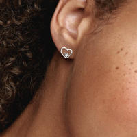 Pandora Pendientes de Aro en Plata de Ley Corazón de Amor Asimétrico，Incluye Caja Original - details 0