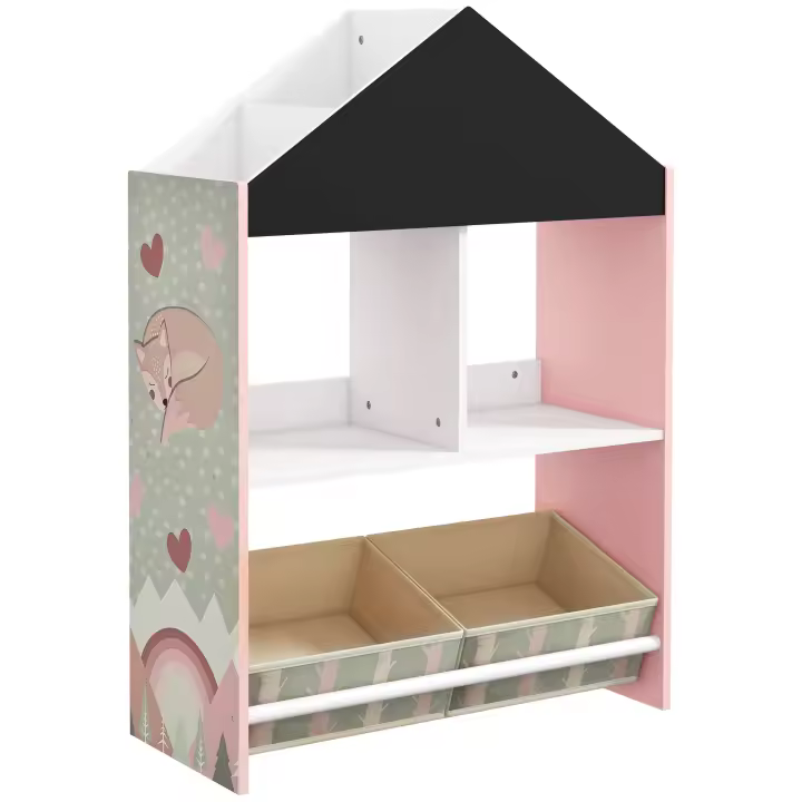 ZONEKIZ Estantería para Juguetes Organizador Infantil con Estantes Abiertos y 2 Cajas de Tela no Tejida Extraíbles para Sala de Juegos Habitación Guardería 62,4x26,5x90 cm - 1