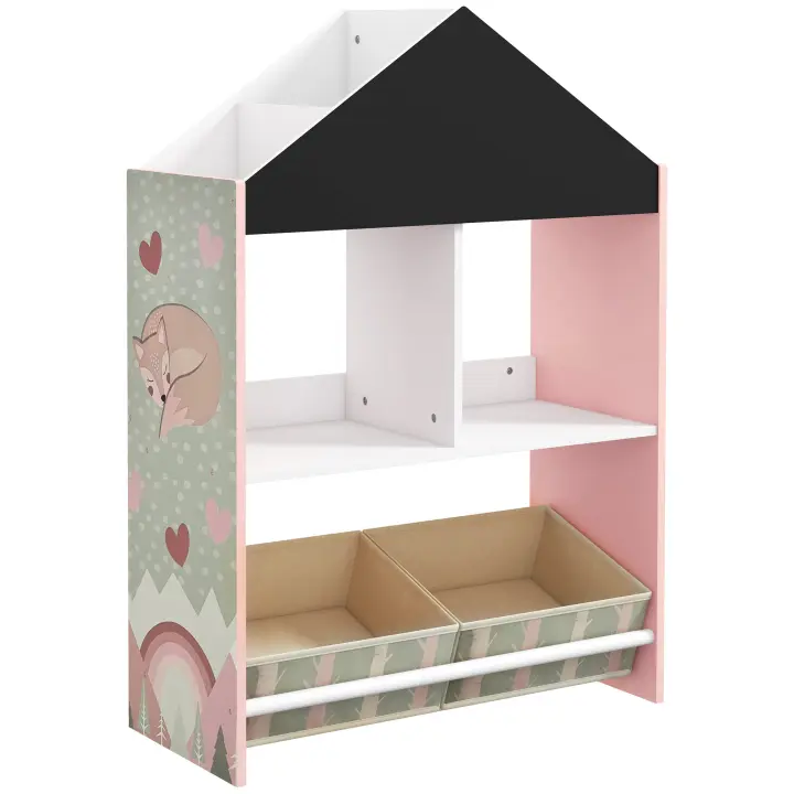 ZONEKIZ Estantería para Juguetes Organizador Infantil con Estantes Abiertos y 2 Cajas de Tela no Tejida Extraíbles para Sala de Juegos Habitación Guardería 62,4x26,5x90 cm - 1