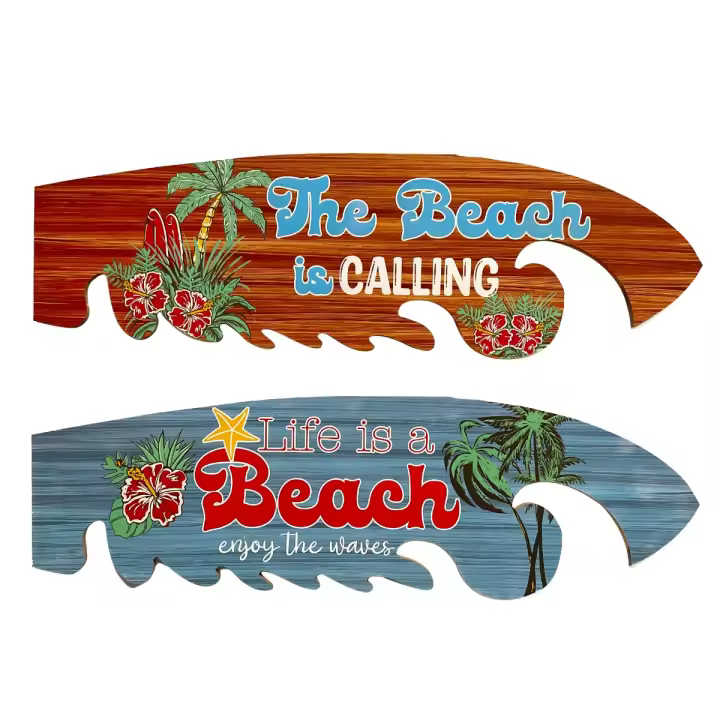 CAPRILO REGALOS & DECORACIÓN Set de 2 Adornos Pared Decorativos "Frases Playa- Tablas  Surf". Cuadros y Apliques. Muebles Auxiliares. Decoración Hogar. Verano. Regalos Originales. 75 x 1 x 22 cm. - 1
