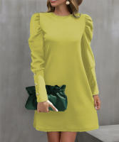 Vestido De Manga Larga Redonda Con Mangas Flotantes Y Botones Para Mujer Estilo Oficina Dama Longitud De Rodilla Poliéster Elástico Suave - details 18