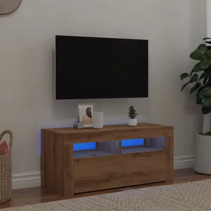 vidaXL Mueble de TV luces LED madera roble artisan 90x35x40 cm - 1