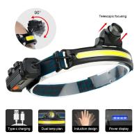 Linterna Frontal LED COB Recargable Por USB Con Batería Integrada Multifuncional 6 Modos Zoom Inducción Para Camping Y Senderismo - details 1