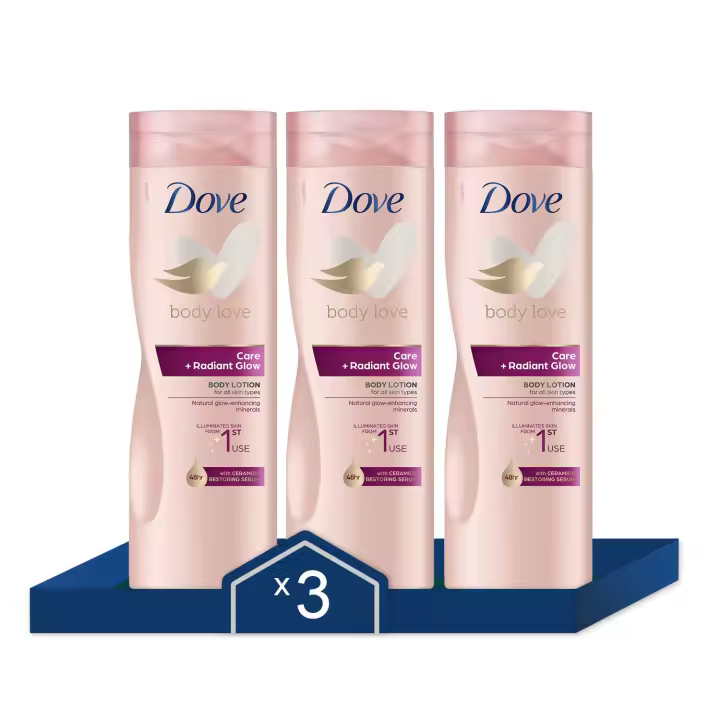 Dove Loción Corporal Cuidado + Brillo para todo tipo de pieles​ 400ml - Pack de 3 - 1