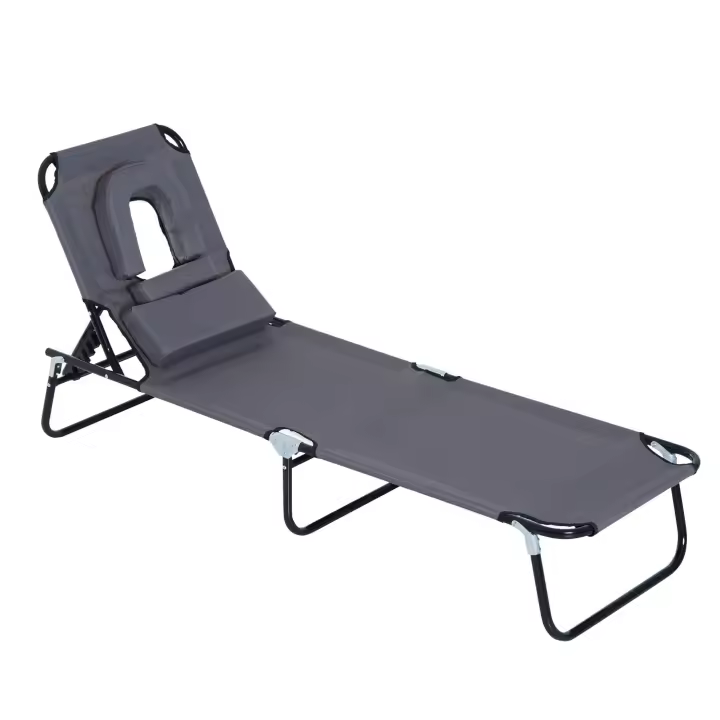 Outsunny Tumbona Plegable con Respaldo Ajustable en 4 Posiciones Tumbona de Jardín con Almohada Marco de Acero y Tela Oxford para Camping Playa Terraza 190x56x28 cm - 1