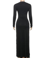Vestido Maxi Casual Ruched Para Mujer Elegante Y Slim Con Manga Larga De Color Sólido Vestido Largo Para Fiesta De Noche Y Bodas - details 4