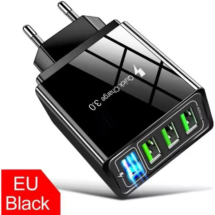 Cargador - QC 3,0-Negro-Carga rápida - Protección Contra sobririente-Adaptador USB LED Hub - 1