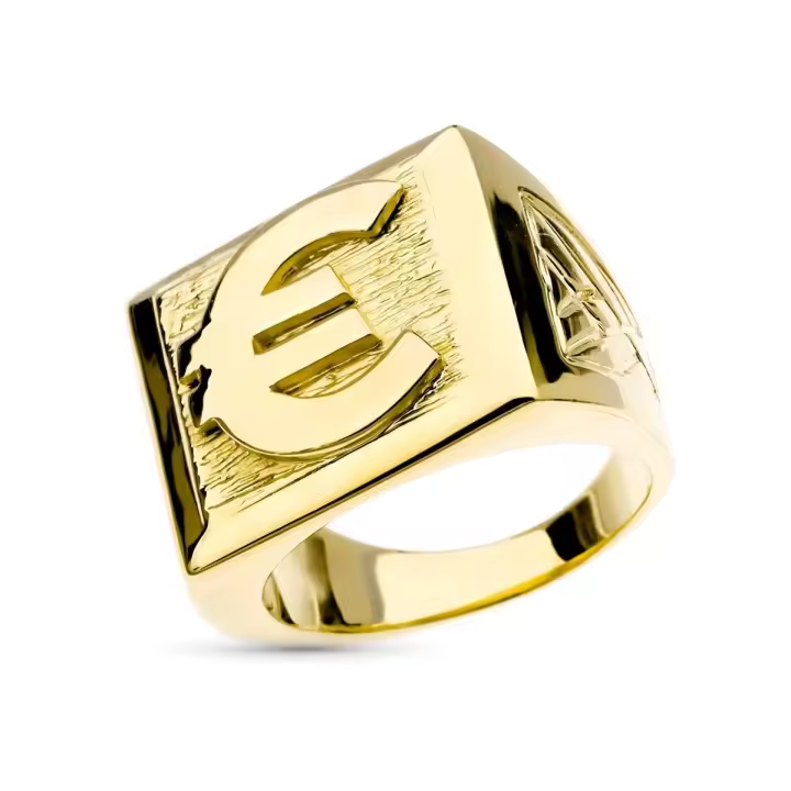 Inmaculada Romero Sello Oro 18k Hombre Detalles Laterales Símbolo Euro Centro Elegante Diseño Exclusivo - 1