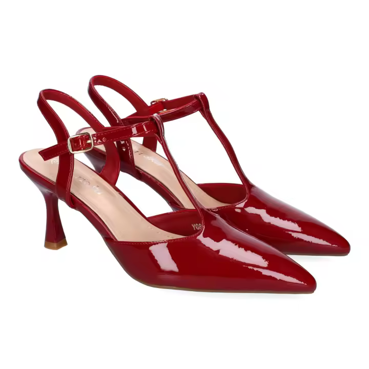 Zapatos de vestir tacón fino para mujer charol color burdeos YG852 - 1