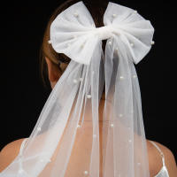 Velo De Novia Elegante Con Borla Y Perlas Accesorio De Cabello Para Boda Corto Y Decorativo Para La Parte Trasera Del Cabello - details 2