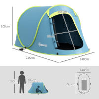 Outsunny Tienda de Campaña para 2-3 Personas Tienda Acampada Impermeable de 2000 mm con Bolsa de Transporte para Camping Pescar Senderismo 245x148x105 cm Azul - details 2