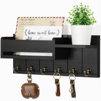 Porta-llaves Decorativo Y Organizador De Correo En Madera Rustica Con 6 Ganchos Para Llaves Soporte De Pared Para Sala De Estar Entrada - details 0