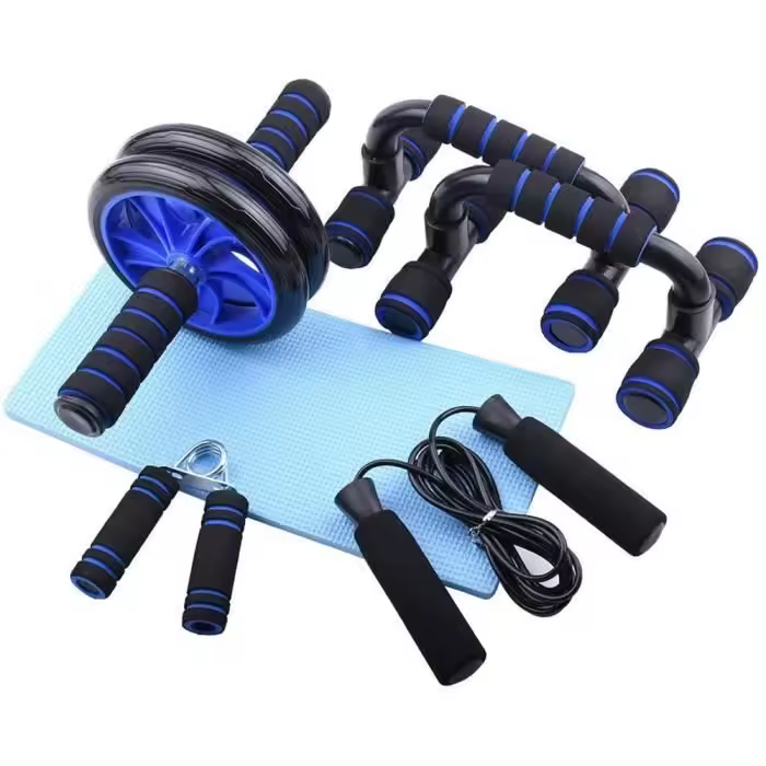 Equipo de fitness 5 en 1, ruedas para ejercicios + 2 manijas para flexiones + cuerda de banda de resistencia + tapete para rodillas - 1