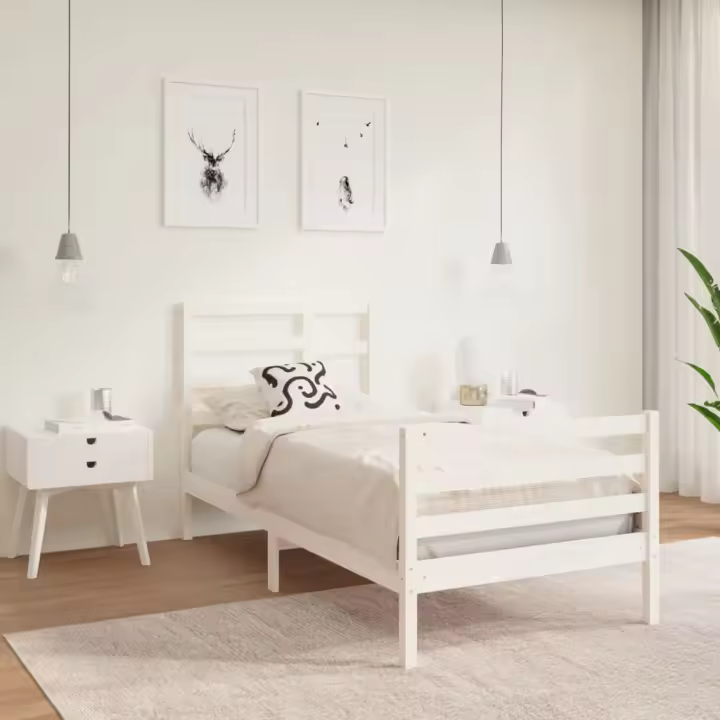Estructura de cama individual madera maciza blanco 90x190 cm - 1