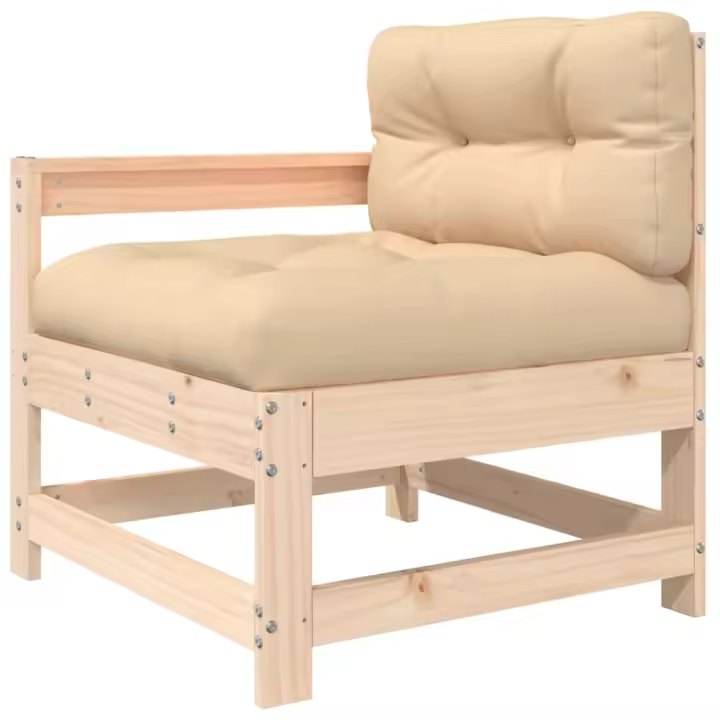 vidaXL Sillón de jardín con cojines madera maciza de pino Pino natural, Pino blanco, Pino gris Conjunto Terraza Muebles Jardín Exterior Juego de Muebles de jardín Mueble Jardín Exterior Muebles de Salon Exterior - 1