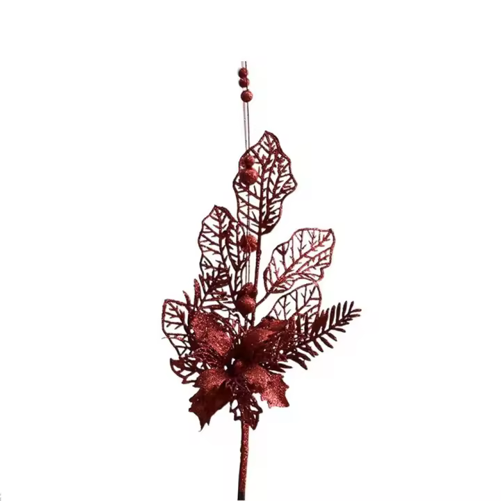 Rama Artificial De Árbol De Navidad Dorada Con Hojas Y Bayas Glitosa Decoración Para Año Nuevo Xmas Berries Postizos - 1