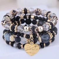 4pcs/set Pulseras Boho Para Mujer Con Cuentas De Cristal Forma De Corazón Y Letras Bangles Elásticos Joyería De Yoga Regalos - details 5