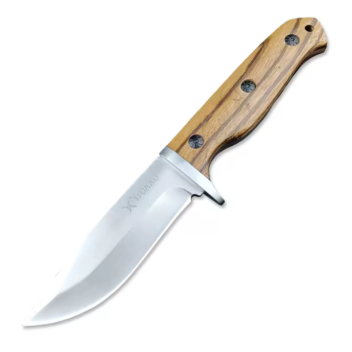 Cuchillo Fijo HUAAO FC5029 Con Hoja De Acero Inoxidable 5c13Mov Y Mango De Madera Hoja De Acero Laminado En Hoja Cubierta De Cuero PU Para Supervivencia Al Aire Libre Y Caza Para Hombres - 1