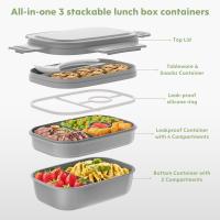 Fiambrera para Adultos 1900ML, Lunch Box with Compartimientos a Prueba de Fuga Caja de Almuertos para Pícnic Trabajo Viajes(Gris) - details 2