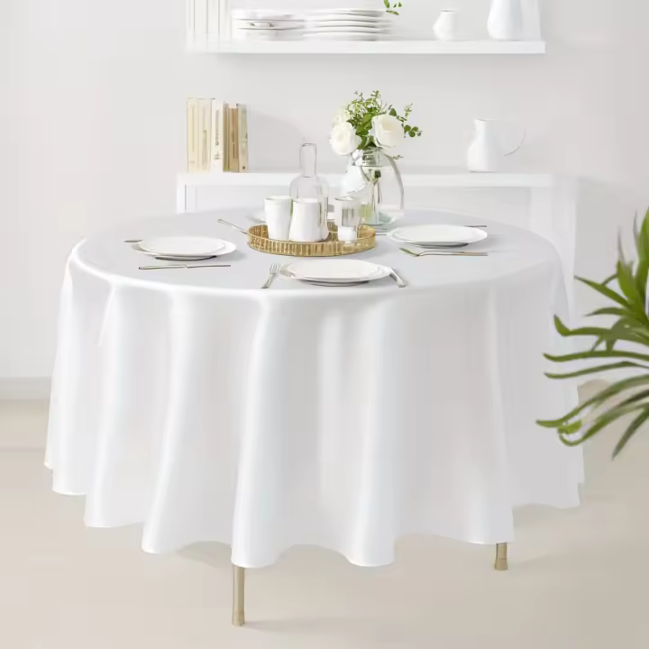 Mantel Redondo De Seda Blanca 1 Pieza Fundas Para Mesa Brillante Y Suave Para Bodas Fiestas Restaurante Banquete Decoraciones - 1