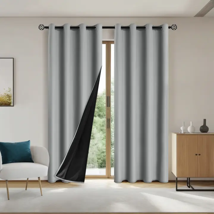 Cortinas Modernas De 100% Negro Con Encaje En La Cima, Material Suave Y Color Sólido Para Sala De Estar Y Dormitorio - 1