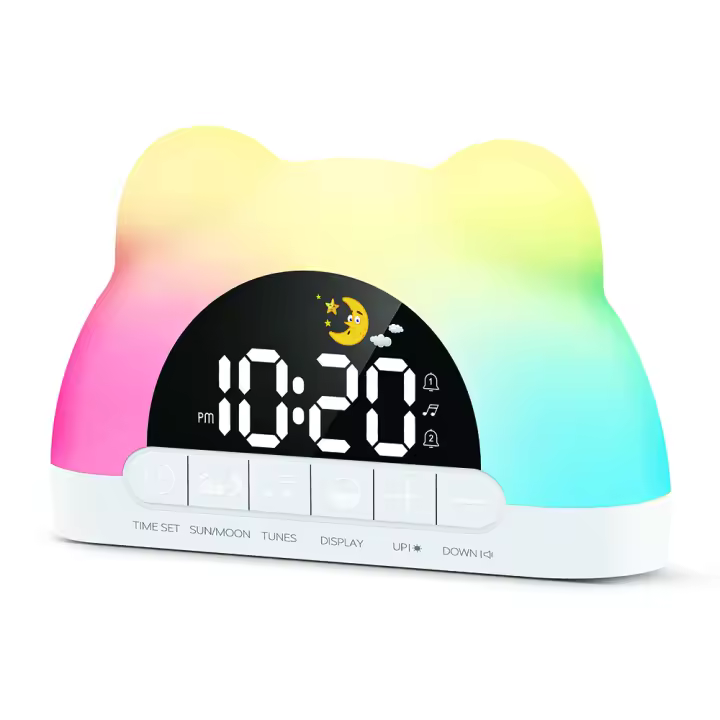 Reloj Digital con luz, reloj de alarma decorativo en forma de oso para dormitorio, reloj de alarma colorido con luz de puesta de sol, ideal para Navidad, Niditon - 1