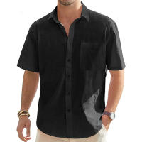 Camisa De Hombre De Algodón Y Lino Con Manga Corta Estilo Casual Para Vacaciones Playa Verano Con Bolsillo Cierre De Botones - details 2