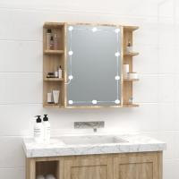 vidaXL Mueble con espejo y luces LED 70x16,5x60 cm en color Blanco/Roble Sonoma/Gris sonoma y más | almacenamiento funcional diseño moderno para baño dormitorio sala - details 1