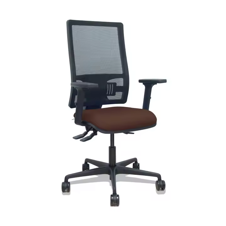 Silla Bormate asincro malla negra asiento bali marrón oscuro brazos 2D ruedas 65mm - 1