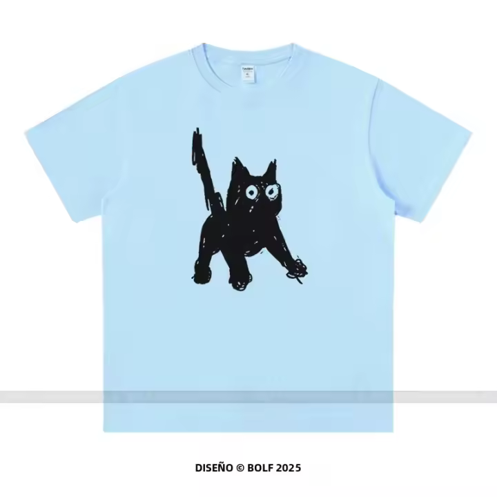 Camiseta Para Hombre Dibujo De Gato Sencillo 100% Algodón Corte Holgado Estilo Gráfico Minimalista Moda Casual Para Calle - 1