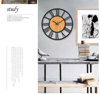 3D Large Wall Clocks Nordic Roman Numerals Retro Round Wood Metal Iron Accurate Silent Hanging Ornament Living Room Decoration - details 8