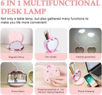 Linda lámpara de escritorio Rosa con Puerto de Carga, portalápices y soporte para teléfono, Luz de Lectura tácthil Con 2 Modos de color, lámpara de Protección ocular para Estudio y más. - details 2