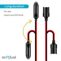 Ociodual Universal Car Cigarette Lighter Socket Connection Adapter 1m Extension Cable 12V 24V 10A Connector LED Indicator Black - details 3