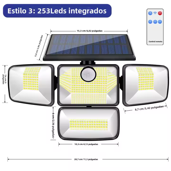 Lámpara Solar Exterior Con Sensor De Movimiento 342/253/182 LED Luz De Seguridad Impermeable Con 3 Modos Faro De Inundación De Pared - 1