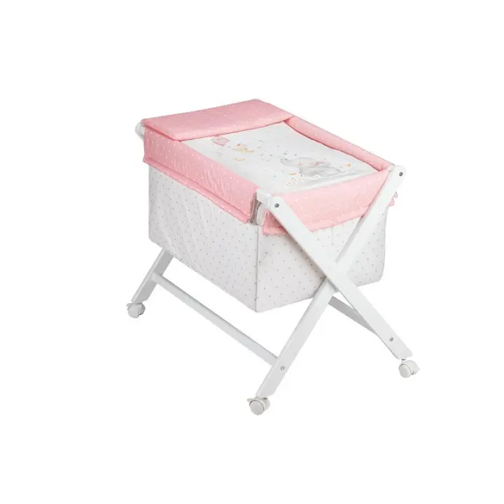Minicuna Madera Tijera Plegable Elefante rosa - 1
