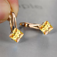 Aretes De Borde De Lujo Para Mujer Con Zirconia Cristal En Color Champán Y Rosa Oro Aretes De Boda Moda Geométrica - details 0