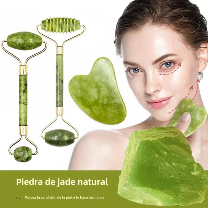 Juego De Masaje Natural Piedra Jade Roller Gua Sha Para SPA Cuerpo Visage Rollo De Masaje Rollo Visage Herramienta De Masaje