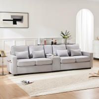 Sofá Moderno 4 Plazas Nordic Style | Lino Ecológico | Consola Integrada + 2 Portavazas + 2 Puertos USB QC3.0 | Diseño Multifunctional | Ideal para Salones Grandes y Familias | Neutral Color - details 7