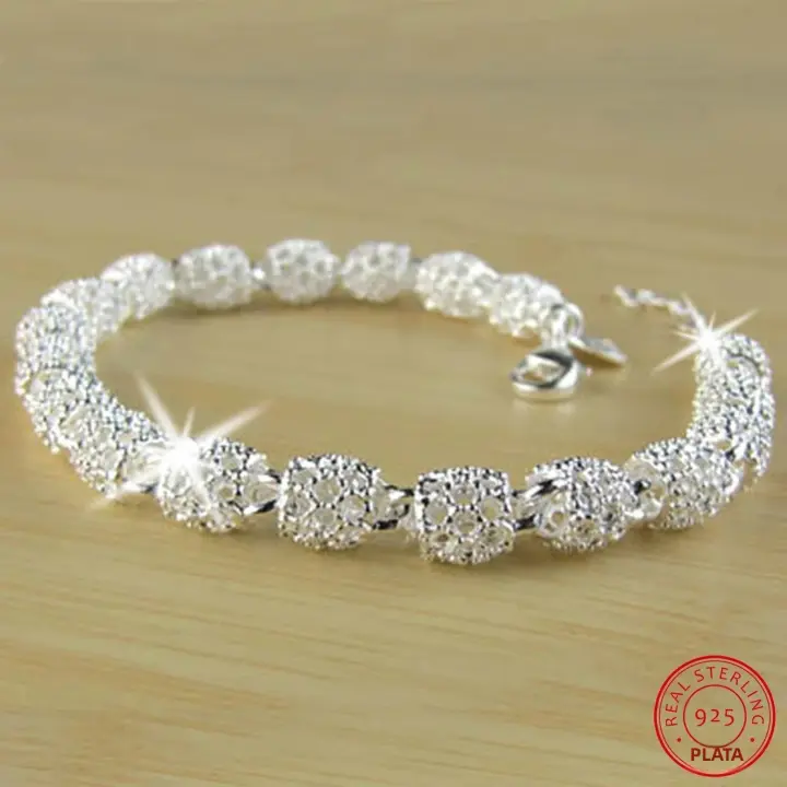 Pulsera de encanto de flores en plata 925 para mujer con bola hueca ajustable joyería de boda y fiesta regalo - 1