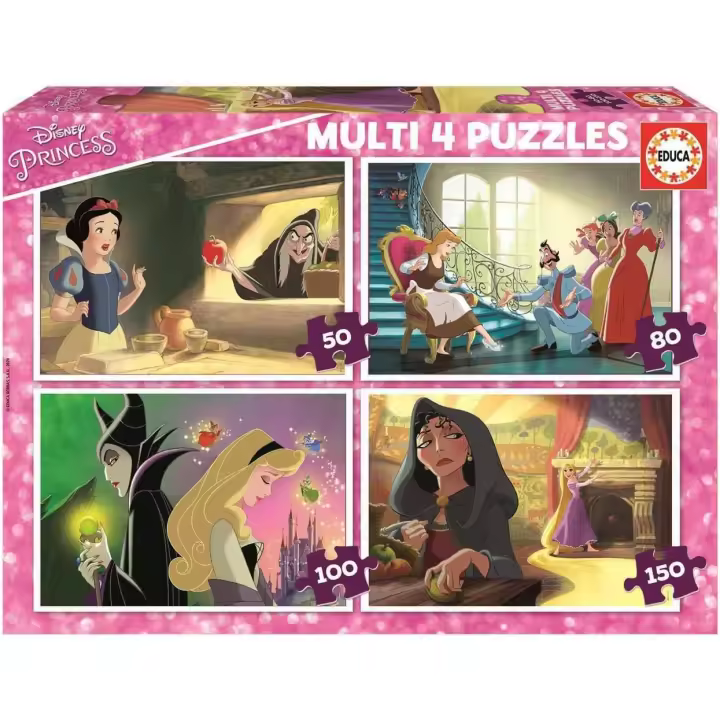 Puzzle Princesas Educa Multi - 4 Puzzles 50-80-100-150 piezas - Villanos Disney - Merchandising Disny 100% Oficial - 1