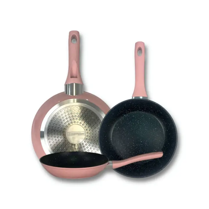PACK X3 - SET X3 - SARTENES - SARTEN - APTO PARA TODO TIPO DE FUEGO - APTO LAVAVAJILLAS - COLOR GRIS - BATERIA DE COCINA - 3 PIEZAS EN GRANITO - 20 CM - 24 CM - 28 CM - ANTIADHERENTE - MARMOL FUNDIDO A PRESION - APTO INDUCCION - COLOR ROSA - GRANITO - 1