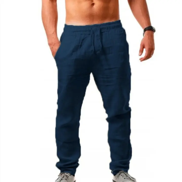 Pantalones Casuales Para Hombre Talla Grande Con Cierre Elástico Y Cordón Verano Primavera Transpirables De Algodón Pantalones De Fitness De Corte Regular Hasta La Rodilla - 1