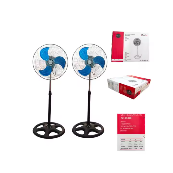 Ventilador de pie industrial grande Caja 2u Potencia Motor 70W,50CM diametros –  Ventilador Silencioso ,3 aspas metalicas Oscilante con 3 velocidades – REJILLA PLATA flujo de aire 3805m³/H calidad de confianza - 1