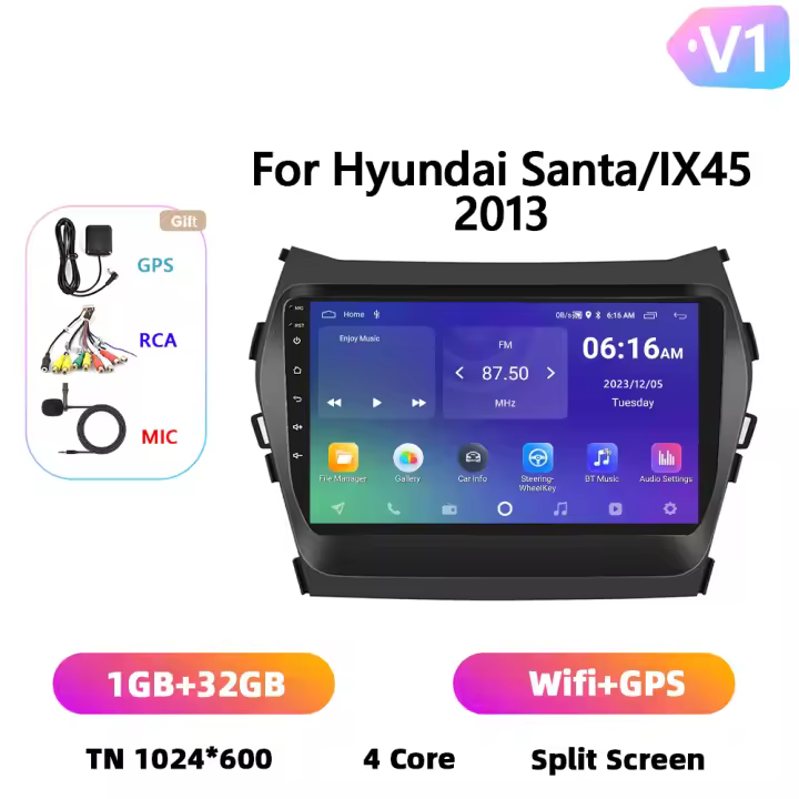 Podofo Radio de coche Android 2 Din para Hyundai Santa IX45 2013 Carplay 8+128GB AI Voice WIFI+4G DSP GPS Navegación Multimedia Reproductor de Video - 1